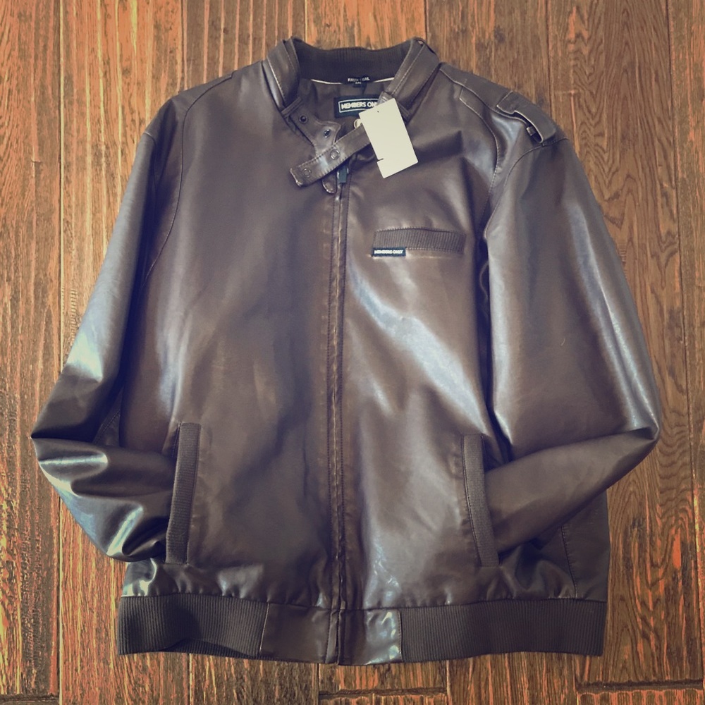 Members Only Brown Faux Leather Racer Jacket XXL